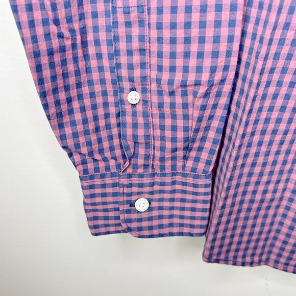 NEW NWT Abercrombie & Fitch Stretch Gingham Pink Blue Button Down Shirt Large - Picture 5 of 9